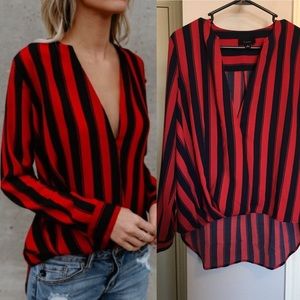 Vici Large Red Striped Blouse